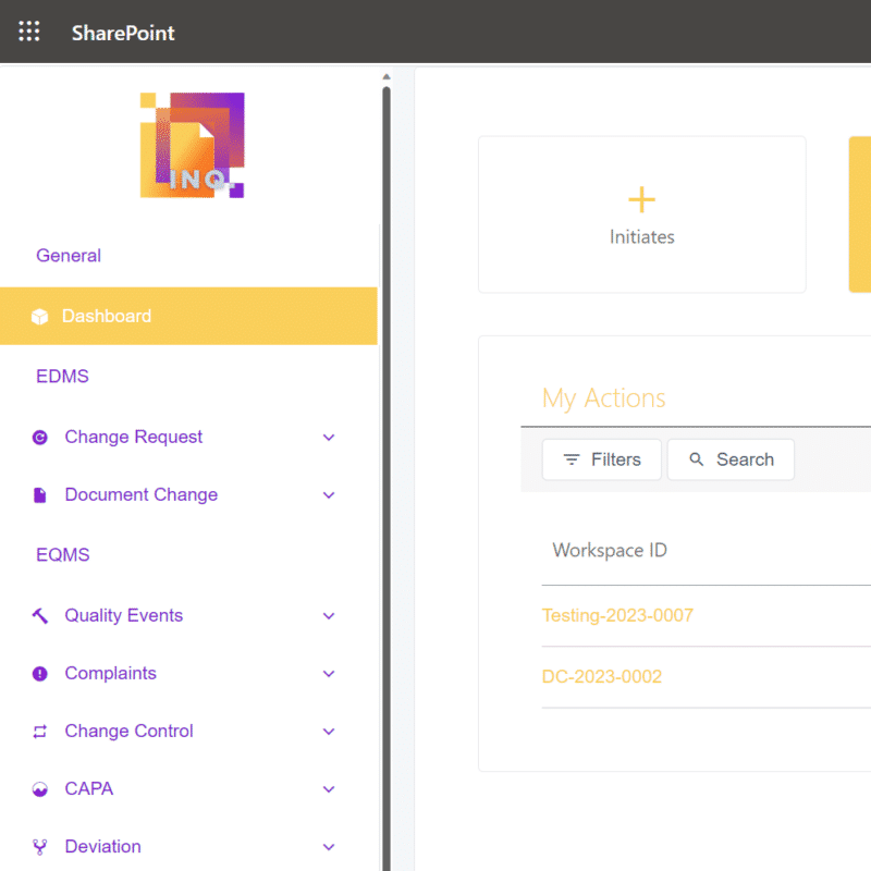 INQ. quality management dashboard